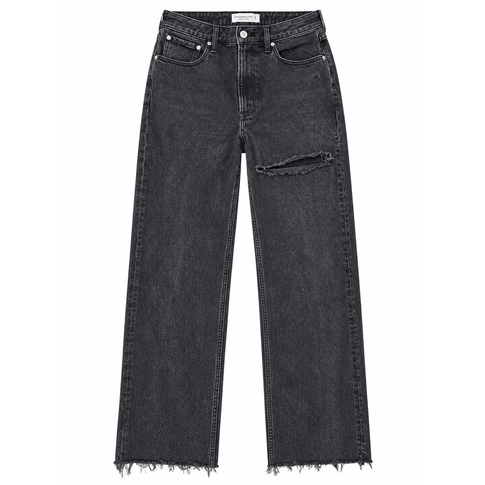 Abercrombie & Fitch Curve Love 90s Relaxed Jean High Rise Black Distressed 28 6S
